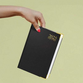 2025 A4 Black Diary Week to View Desk Diary A4 Weekly Planner Hard Backed with Metal Edges for Home and Office Use - 60 gsm paper