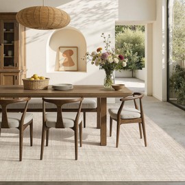 Nakagishi 5x7 Area Rugs Living Room: Washable Large Vintage Rug Neutral Non-Slip Soft Stain Resistant Indoor Carpet for Bedroom Nursery Dining Room Office Playroom - Beige