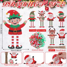 Cinnvoice 24 Sets Christmas Sign Craft Kits for Kids Winter Crafts with Beads Santa Claus Reindeer Elf Wood Ornament Christmas DIY Craft Art Kit for Holiday Party Favors Classroom Activities Decor