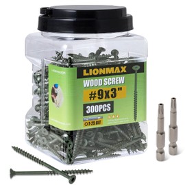 LIONMAX Deck Screws 3 Inch, Wood Screws #9 x 3, 300 PCS, Rust Resistant, Exterior Epoxy Coated, Outdoor Decking Screws, Torx/Star Drive Head Screw, T25 Star Bit Included, Green