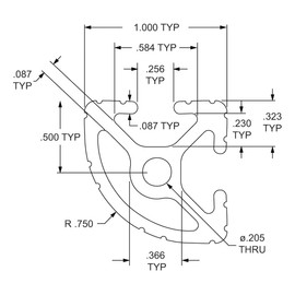 8020, 1012, 10 Series, 1 Inch x 1 Inch Aluminum Half Arc Quarter Round Extrusion 80/20 T Slotted Rail Profile (Clear Anodize, 36" Long)