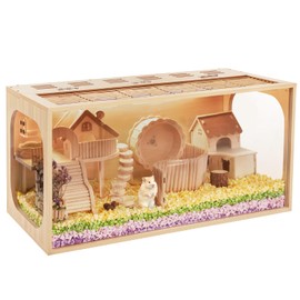 BESNEW Wooden Hamster Cage,32in Large Hamster Cages and Habitats with Multi Vents for Hamster,Guinea Pig,Bunny,Thickened Small Animal Acrylic Cage,Top Openable,Leakproof & Easy to Clean(32Lx16Wx16H)