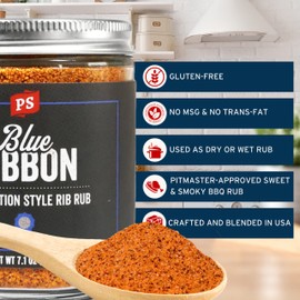 PS Seasoning Blue Ribbon Rib Rub- Competition Style Dry BBQ Rub, Prime Rib Rub for Smoking and Grilling, Dry Meat Rub for Pork Ribs, Chicken, Beef