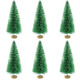 6 Pieces Mini Snow Frost Trees Mini Christmas Tree Plastic Winter Snow Ornaments Tabletop Trees for Holiday Party DIY Room Decor Home Table Top Christmas Decoration Diorama Models, Green 12.5cm