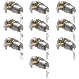 Voraus Keyed Entry Door Knob with Lock and Key, Round Ball Locking Door Knob, Interior and Exterior Door Lock Set for Bedrooms, Bathrooms and Home Use, Brushed Nickel, 10 Pack