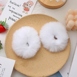 3PCS Plush Faux Rabbit Fur Hair Ties, Elastic Hair Scrunchies, Fuzzy Ponytail Scrunchies, Elastic Hair Band Rope, Hair Accessories (White)