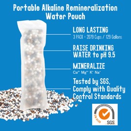 50g/Pack Alkaline Remineralization Water Filter Pouch|pH9.5+| Raise Filtered Drinking Water pH/High pH Alkalizer for Zero TDS Water, Reverse Osmosis Water/9 Months/120 Gallons (3 Packs)