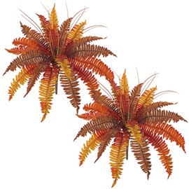 Hollyone Artificial Fall Plants Large Fake Boston Fern Plants Bushes Faux Fall Fern Greenery Shrubs Plant for Indoor Outdoor Home Garden Porch Window Thanksgiving Autumn Wedding Decorations, 2 Pack