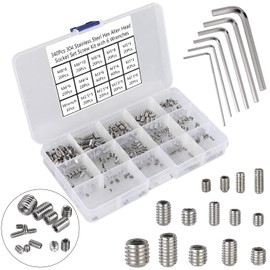 HanTof 340Pcs M2.5, M3, M4, M5, M6, M8 Metric Hex Socket Head Cup Point Set Screws, Allen Head Grub Screw, Internal Hex Drive Headless Set Screw Assortment Kit with 6 Hex Wrenches, 304 Stainless Steel