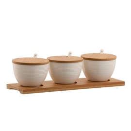 Belleek Pottery 7987 Ripple Three Bowls Set with Tray , White , 8.8x6