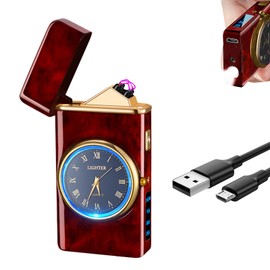 TIKIUKI Windproof Dual Arc USB Rechargeable Plasma Lighter with LED Display Flameless Lighter for Camping Hiking Candles BBQ and Outdoor Adventures（Mahogany）