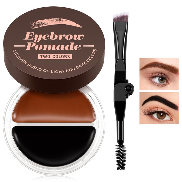 Boobeen Dual-Colour Eyebrow Pomade, Waterproof Long-Lasting Brow Cream, 2 in