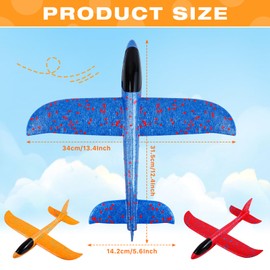 RAIHOMKIT 3 Pack Airplane Toys, 13.4 in Foam Airplanes for Kids, 2 Flight Mode Glider Airplane, Throwing Foam Plane with Rubber String Launch for Outdoor Sports Game Birthday Gifts for 3-9 Years Olds