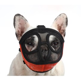 SHIAOMIN Pug French Bulldog Muzzle - French Breathable Mesh Dogs Flat Faced Muzzle Adjustable Allow to Drink for Pug Bulldog Pit Bull (Orange, Large)