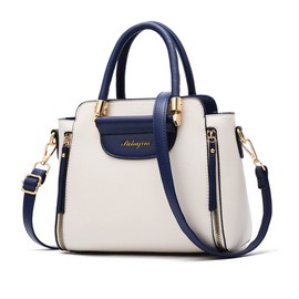 NICOLE & DORIS Women Top Handle Bag Elegant Handbags Contrast Color Shoulder Bags PU Leather Small Crossbody Bag Satchel Bag for Casual Daily White and Blue