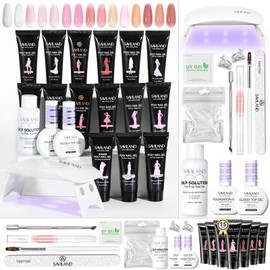 SAVILAND Poly Gel Nail Kit for Pretty Gift: 15 PCS Poly Nail Gel with U V Light Lamp Quick Dry Slip Solution, 4 Weeks Lasting poli gel para uñas Manicure Supplies for Starter Home Salon DIY, Sheer