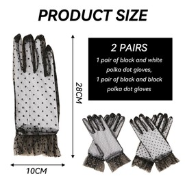 YSJCHEBS 2 Pairs Lace Gloves, Polka Dot Lace Gloves, Elegant Mesh Gloves, Party Concierge Gloves, Suitable for Weddings, Opera, Dance, black