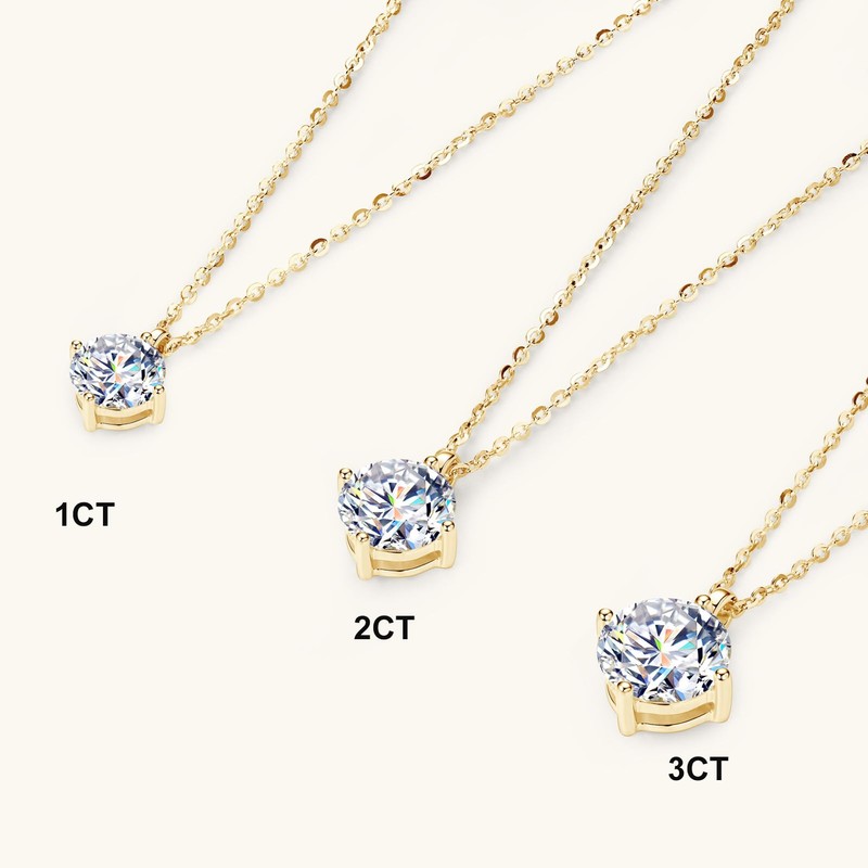 PROSTORY 3CT Moissanite Solitaire Pendant Necklace for Women (Gold)