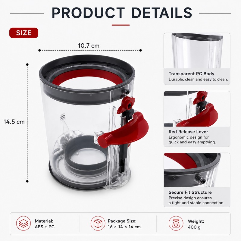 Dust Bin Replacement for Dyson V11 Vacuums – Compatible Plastic