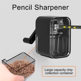 Neoreser Manual Sharpener, Pencil Sharpener with Crank, Manual Pencil Sharpener with Container for Children, Artists, Students, Office (Black)