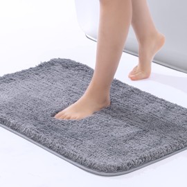RECYCO Bath Mat, Quick Drying, Washable, Foot Wiping Mat, Non-Slip, Absorbent, Fluffy, Antibacterial, Odor Resistant, Bathroom Mat, Entrance Mat, Gray, 16.9 x 24.0 inches (43 x 61 cm)