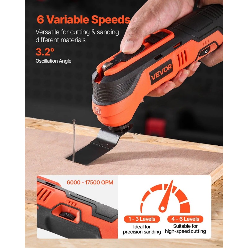 12V Cordless Oscillating Tool Multitool 6000-17500 OPM Variable Speed Saw
