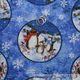 Spectrix BonEful FABRIC FQ Cotton Quilt Blue White Snowflake Silver Metallic Penguin Dot