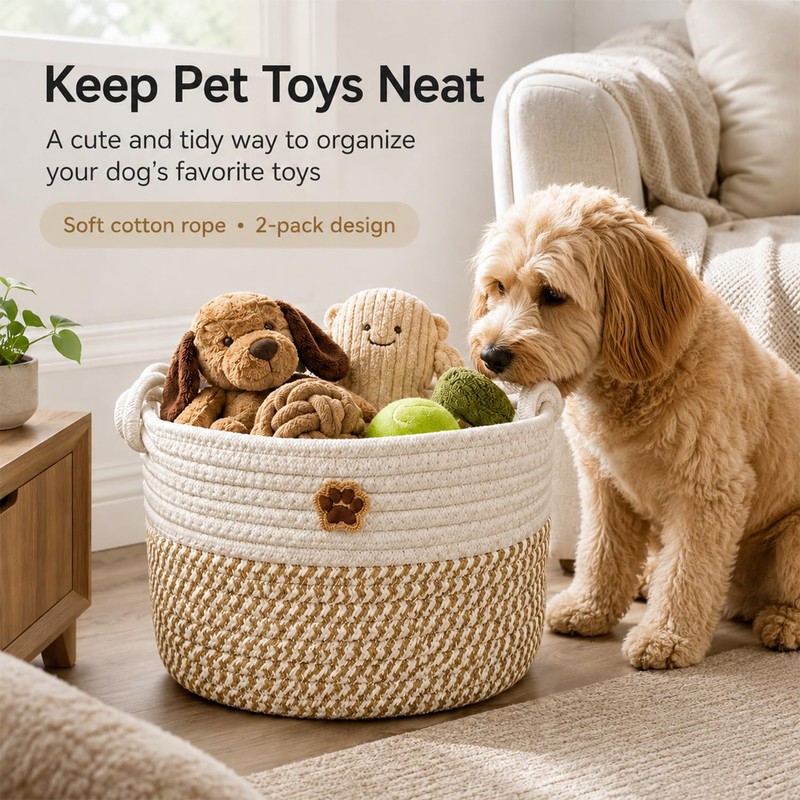 2 PCS Dog Toy Basket, Adorable Dog Toy Box for