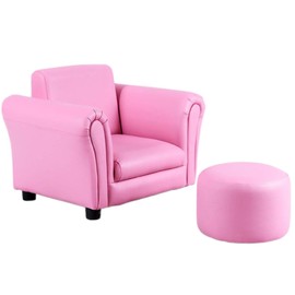 Costzon Kids Couch with Footstool, Children's Sofa with ASTM & CPSIA w/PU Leather Surface, Mini Armrest Chair Lounge, Soft Kids Sofa for Preschool Bedroom Kids Room Toddlers Boys Girls Birthday (Pink)