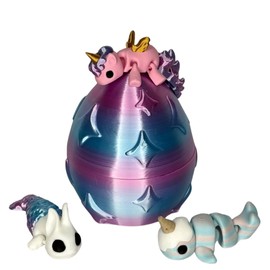 FiJax DESIGNS 3 Pack Fantasy Mini Animal Figurines – 3D Printed Articulating Collectible Figurines – Includes Merbunny, Narwhal & Unicorn – Unique, Majestic Designs with Mystery Egg – Stress Relief