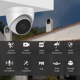 WiTi 5 Megapixel HD POE IP Camera Dome Metal for Indoor Outdoor Use Wide Angle 2.8 mm Lens Ethernet Security Cameras, Wired Microphone Surveillance System Automatic Night Vision