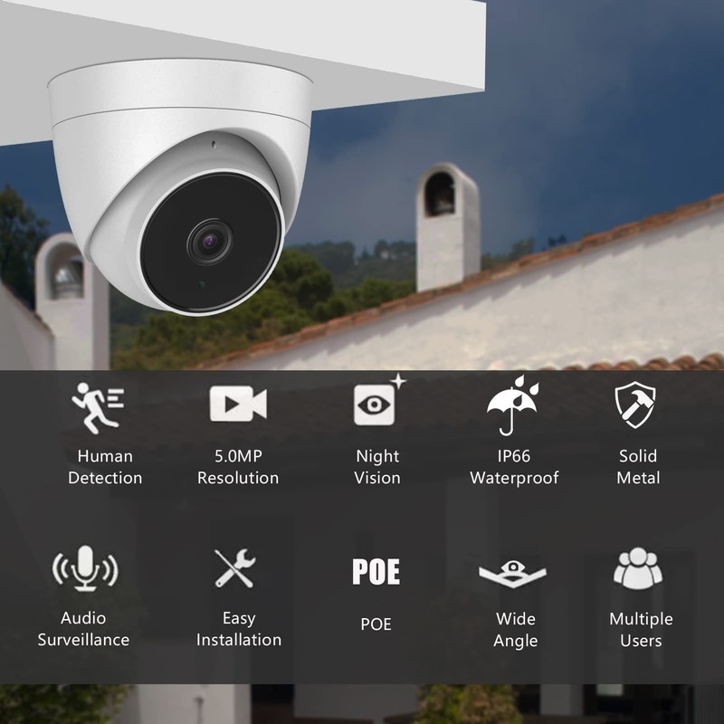 WiTi 5 Megapixel HD POE IP Camera Dome Metal for