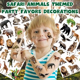 50 PCS Realistic Wildlife Jungle Animals Temporary Tattoos for Kids, Safari Animal Themed Tattoos for Birthday Party Supplies Wild Zoo Reptile Tattoo Stickers for Kids Boys Girls Party Bag Filler