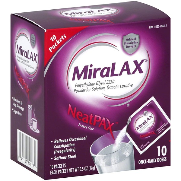 Miralax 1 Dose Powder Packets, 0.5 oz x 10 Count, 2 Pack