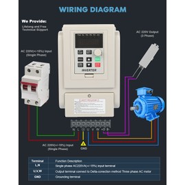 GCCSJ 1.5kw 2HP VFD Inverter AC 220V 8A Variable Frequency Drive Single Phase to 3 Phase Converter for Spindle Motor Speed Control(1 Phase Input and 3 Phase Output)