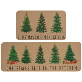 Yinhua Christmas Kitchen Rugs, Xmas Non Skid Kitchen Mats for Floor, Christmas Pines Kitchen Rugs Set of 2, Christmas Holiday Decor and Gifts 17x30 and 17x47 Inch