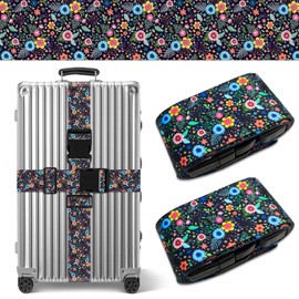 Luggage Straps for Suitcases TSA Approved, Luggage Identifiers for Suitcase, Adjustable Suitcase Strap for Baggage Security with Cute Patten, Travel Necessary Accessories 2Pack (Color Retro)