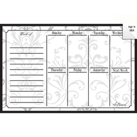 Dry Erase Decal Weekly Calendar Gray Damask
