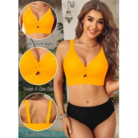 parte superior de bikini para mujer, solo con parte superior de apoyo, traje de baño con busto grande, parte superior de baño 2025 recortada, Amarillo, Small