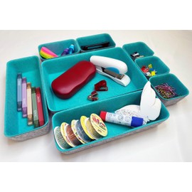 Zinkler Schubladen-Organizer, 8 Stück Schubladen Organizer, Aufbewahrungs-Box, Make-up, Utensilien Stauraum Büro-Wohn-Badezimmer, Cyan-Grau