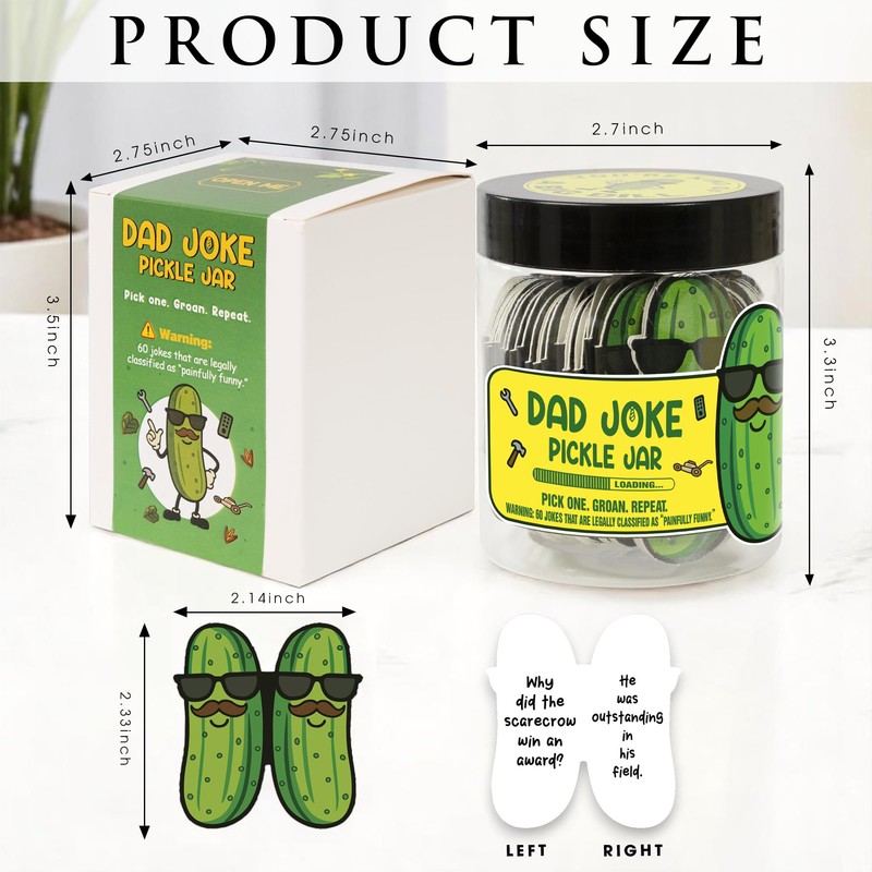 Pickle Dad Joke Jar - 60 Funny Dad Jokes Cards,