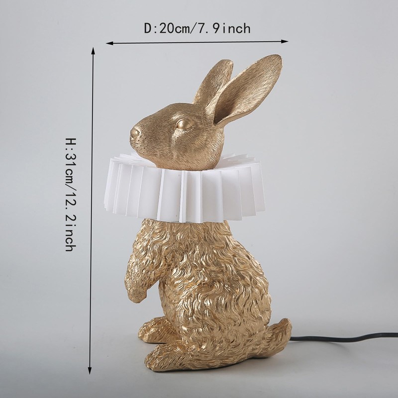 LAZHUG Scarf Rabbit Table Lamp,Resin Crafted Gold Bunny Lamp Featuring