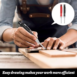 2Pcs Carpenters Pencil Set with 12 Refills, Construction Pencil with Built-In Sharpener, Long Head Deep Hole Marker Carpenter Pencil with Cap,Builders Pencil for woodworking/Drawing/Scribering