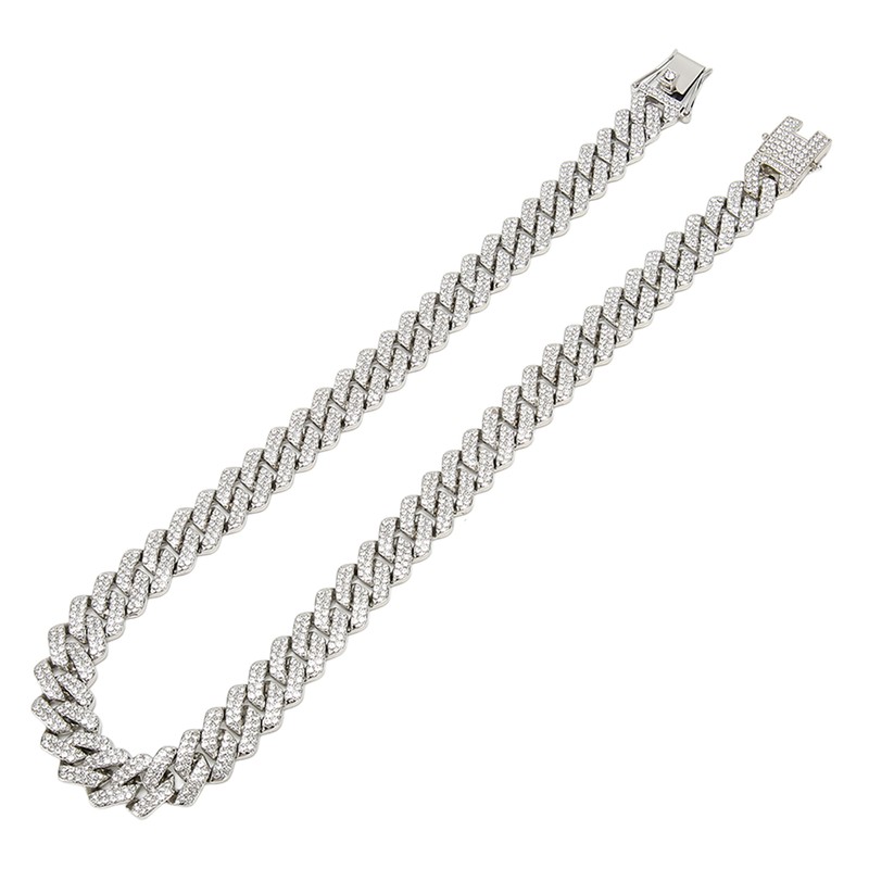 19.7in Necklace Rhombus Full Rhinestones Cool Double Layered Chain Necklace