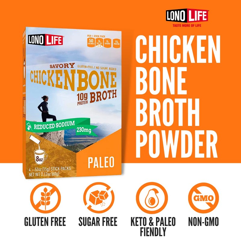 LonoLife Reduced Sodium Chicken Bone Broth Powder Mix | 10g