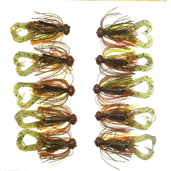 Homemade Football Head Jigs 10 Total: CRAWFISH ULTIMATE 5 3/8