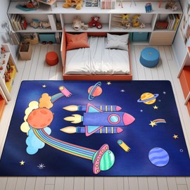 Space Rockets Rug for Kids Room Solar System Area Rugs for Boys Bedroom Kids Rugs for Playroom Space Planet Theme Rug Living Room Dining Room Decor 36x60 inch