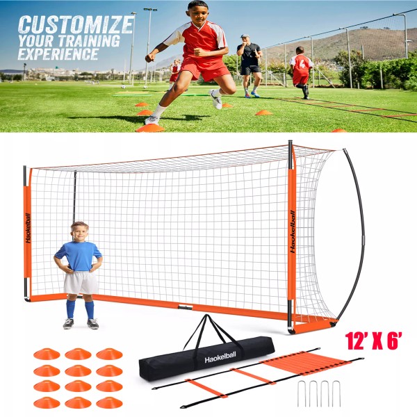 Haokelball Soccer Goal 12'x6' Portable Soccer Net with Frame Ladder