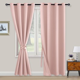 XWZO Opaque Blackout Curtains with Eyelets, 2 Pieces, Curtains with Tie Backs, Opaque Curtains for Bedroom, Living Room, Office, 214 x 132 cm, Light Pink