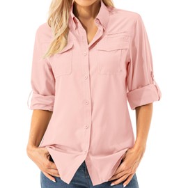 Womens UPF 50+ UV Sun Protection Safari Shirts Long Sleeve Outdoor Cool Quick Dry Fishing Hiking Gardening Shirts (5072 Pink S)